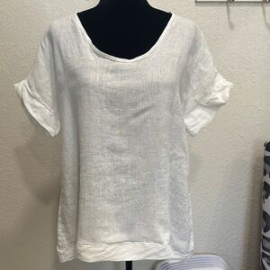 SAGA Linen Elegant White Women's Blouse XL